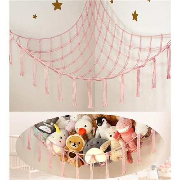 Pink Stuffed Animal Hammock Large Corner Net Toy Storage for Girls Room - Picture 1 of 7